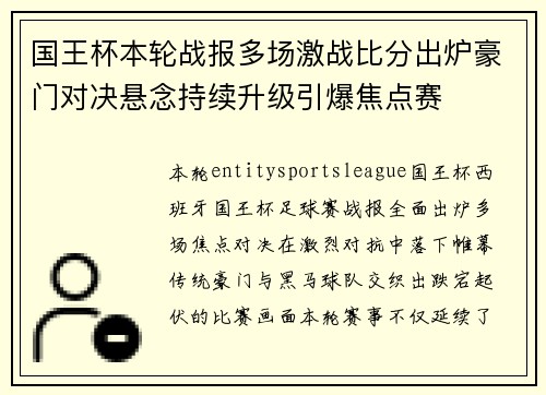国王杯本轮战报多场激战比分出炉豪门对决悬念持续升级引爆焦点赛